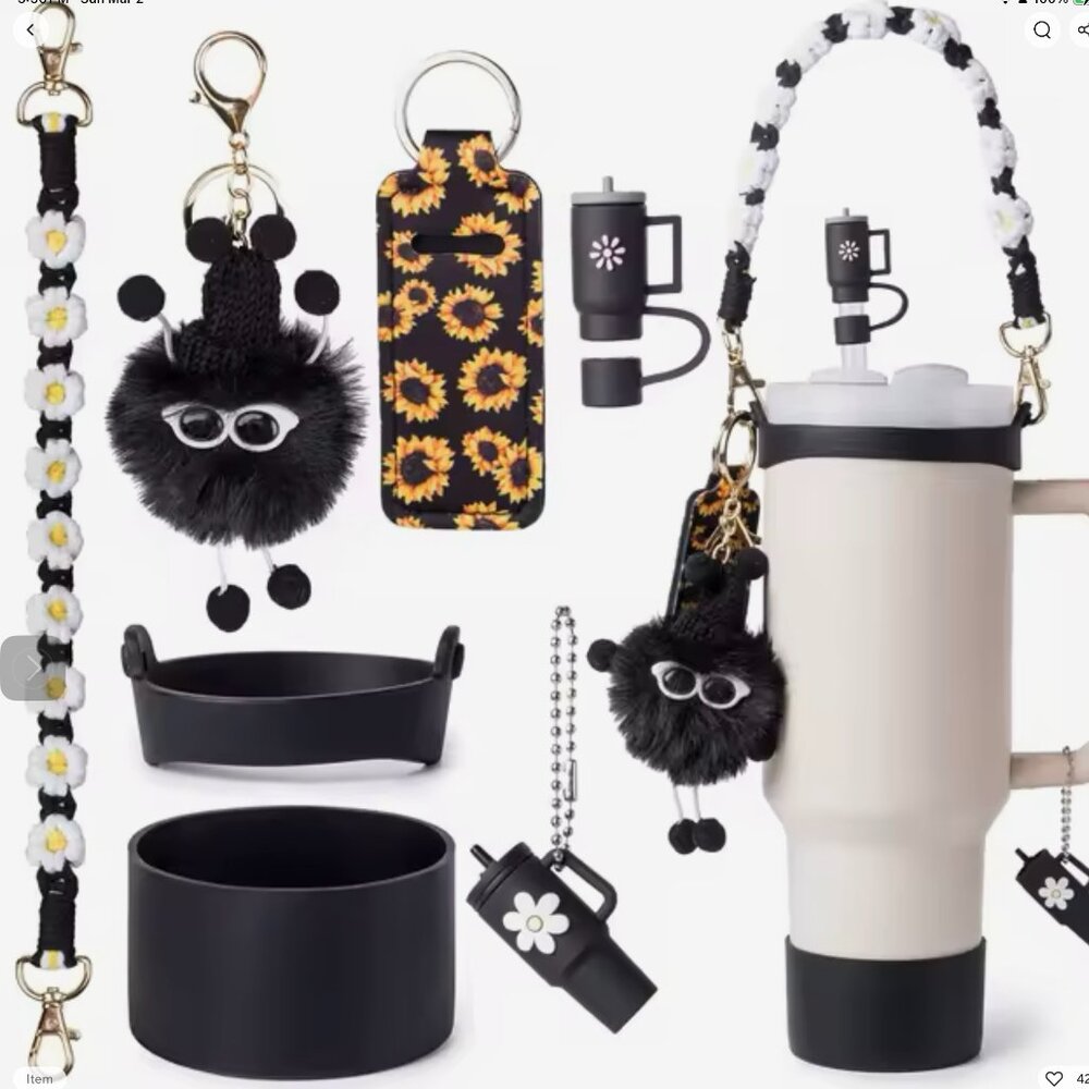 Black Ultimate 7-Piece Accessory Set for Stanley Cup Tumblers: Fits 40oz & 30oz